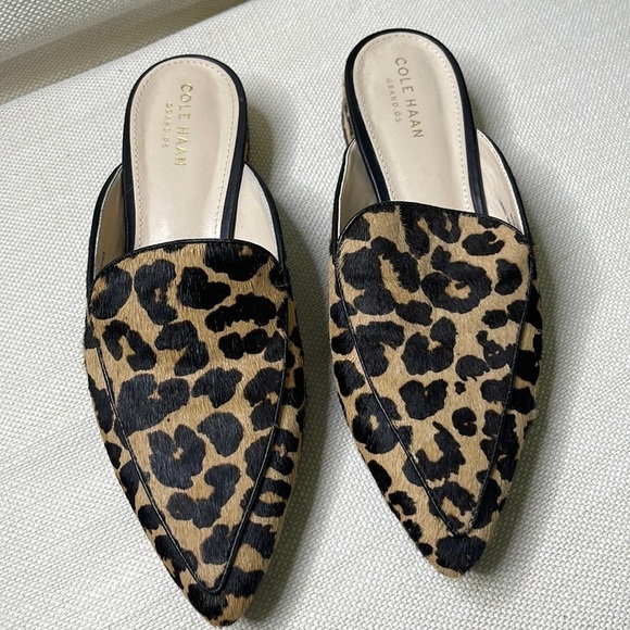 Cole Haan Piper Leopard Print Calf Hair Mules Size 5 - Picture 1 of 5